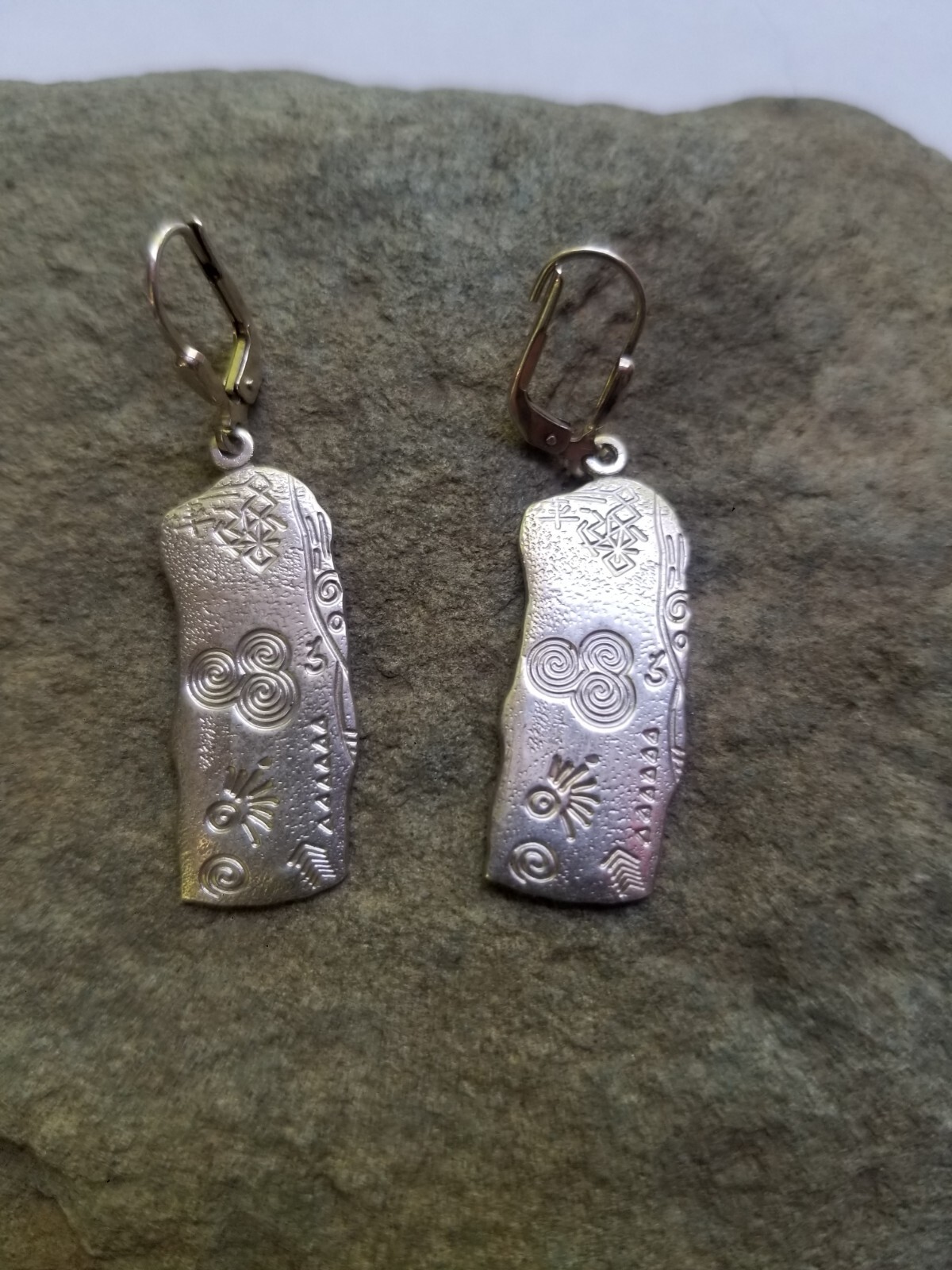 Etched Sterling Silver Drop Rectangular Earrings - image 1