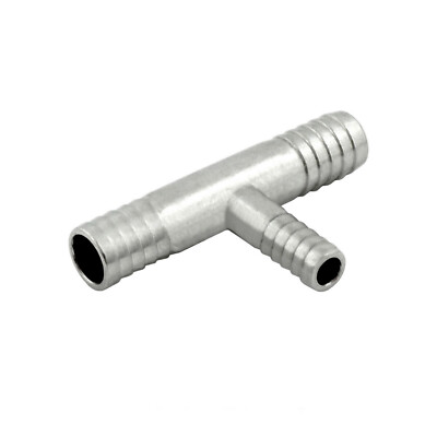 STAINLESS 3/8'' x 3/8 x 1/4''  BARBED HOSE T FITTING - ALL FLUIDS  #136