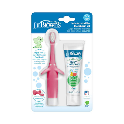 Infant-To-Toddler Training Toothbrush Set, Pink Elephant with Fluoride-Free Appl