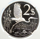 1974 Cayman Islands 4.0cm Proof Silver $2 Coin Great Blue Heron Bird Ngc i106378