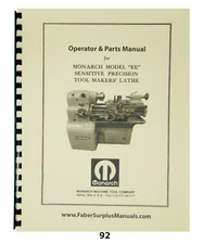 Monarch 10" EE Toolmaker Lathe Early Round Dial Operator, Part, Elect Manual #92