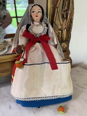 VTG 50's Italian Doll Trad Dress, Earrings, Hand Painted Face, w/Tag Lenci Style