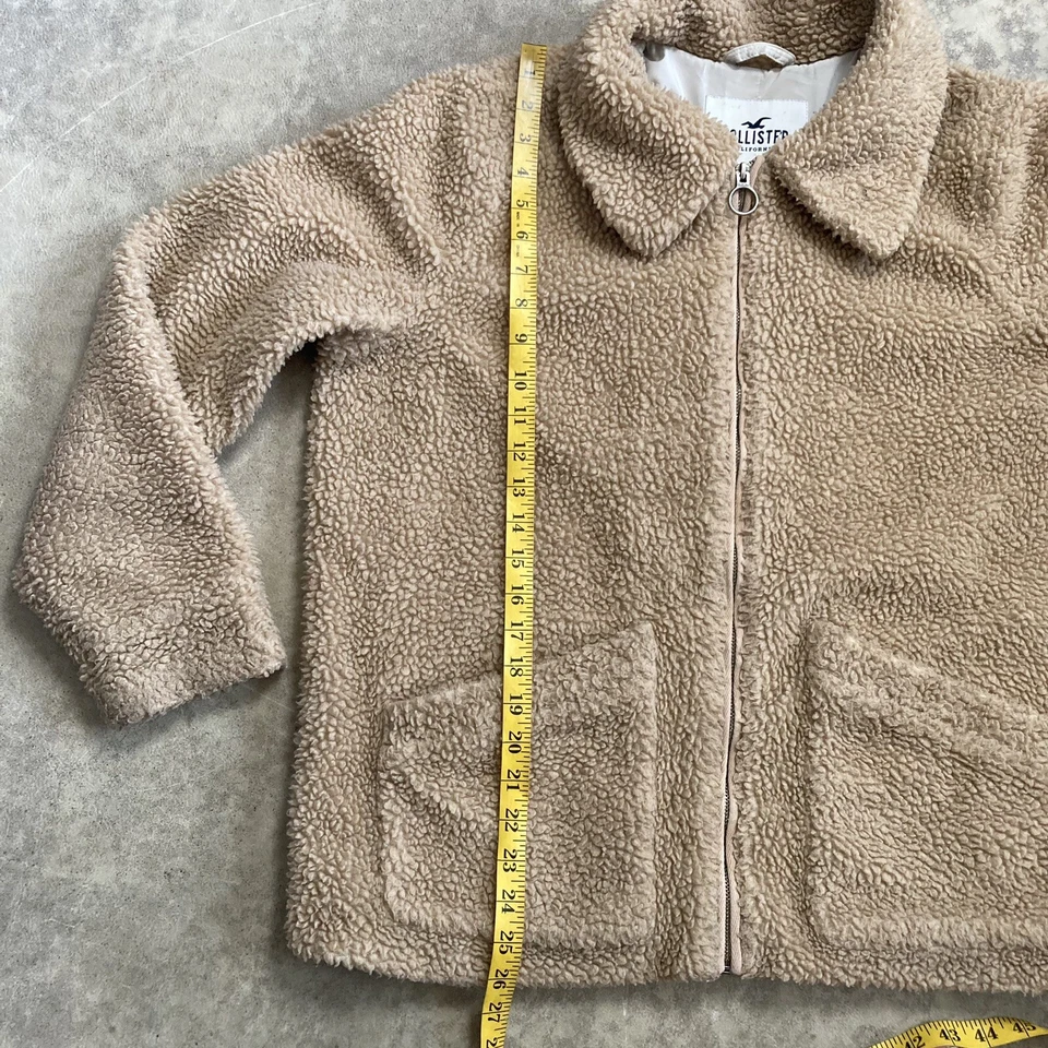Abrigo Hollister Mujer Talla Grande Cuello Bolsillos de Peluche Cierre de Cremallera Corto Marrón Tostado Foto 3 de 4