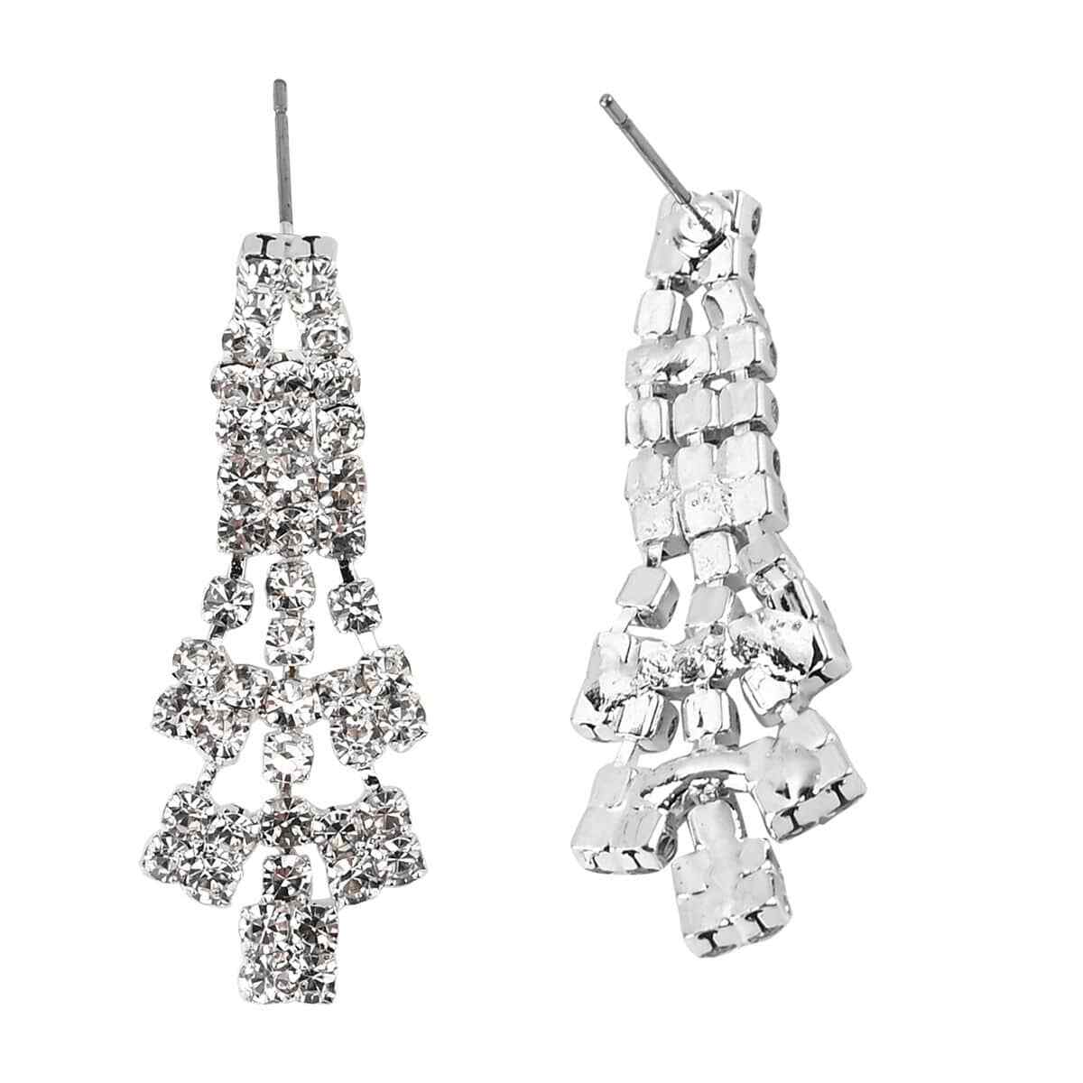 Silvertone White Crystal Earrings Necklace Jewelry Set Birthday Gift