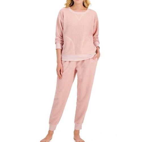Jenni By Jennifer Moore Women's Solid Sherpa Pajama Set Pink Size X-Small