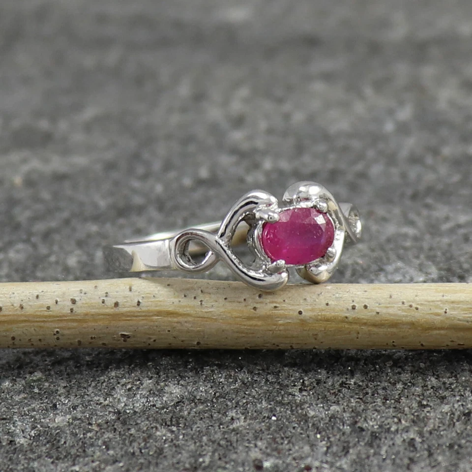 Engagement Pink Ruby 925 Sterling Silver Vintage Silver Ring Size US 8.25 - Image 2 of 4