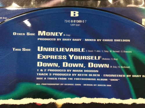 Skin Money 12" Picture Disc Single Vinyl 12RP6381 A/B Rock 90's + Poster - Picture 5 of 5