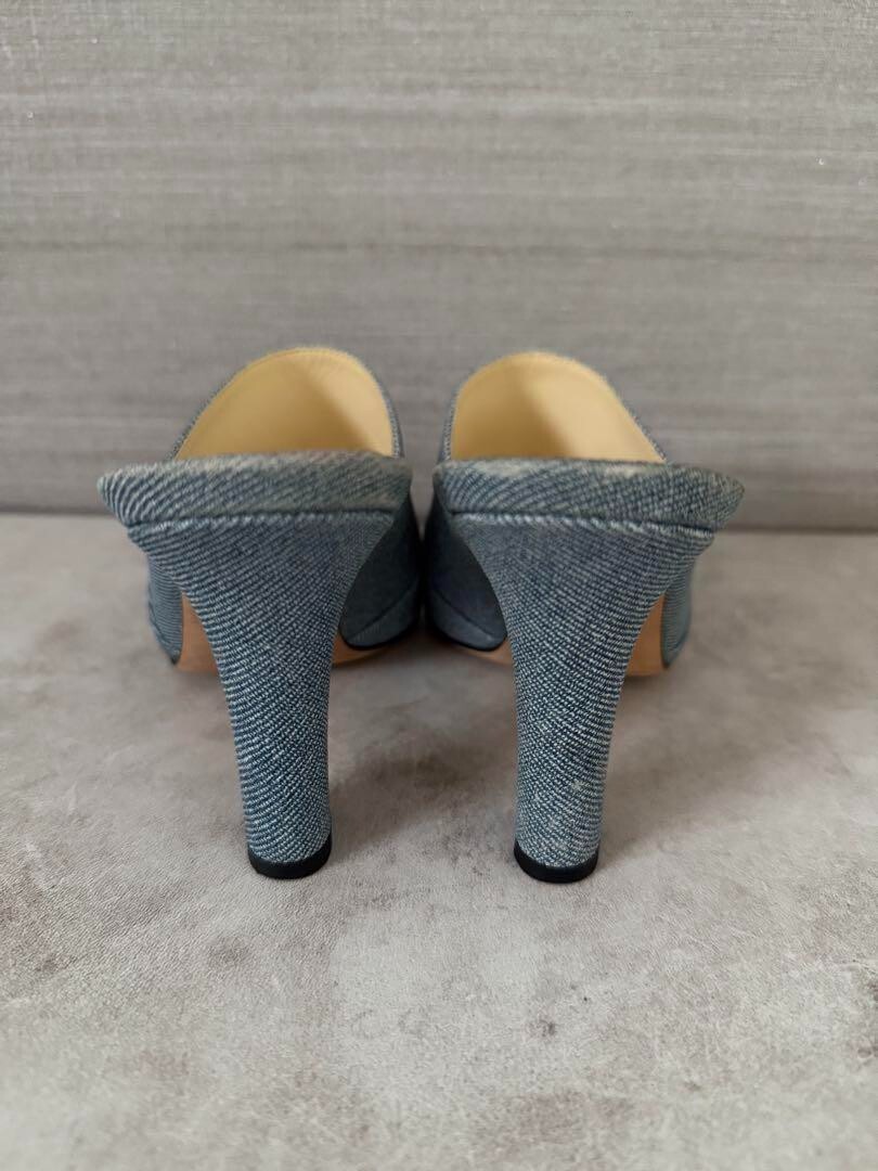 CHANEL COCO MARK Denim Heel Sabo Sandals Mules Pumps Shoes
