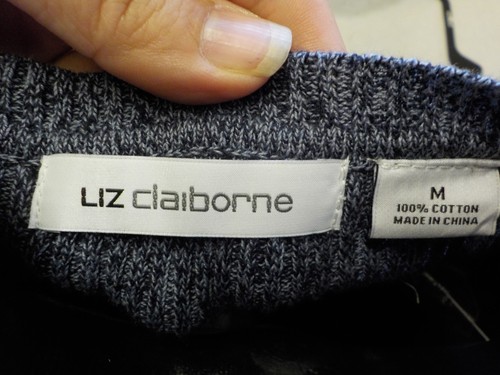 Liz Claiborne Sweater Size M NWT Navy 100% Cotton 3/4 Sleeve Cuff Shoulder Tabs - Picture 9 of 11