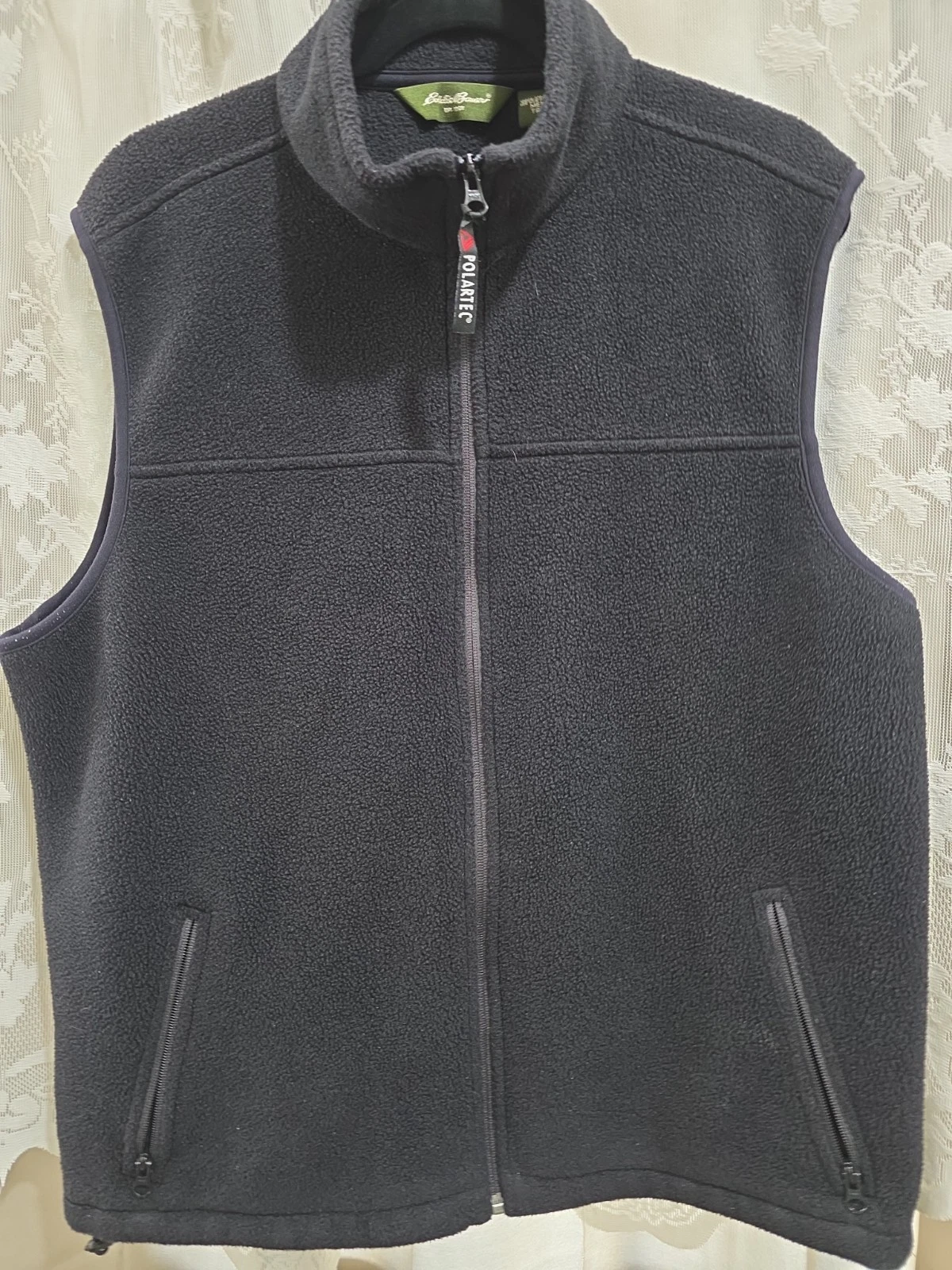 Eddie Bauer Mens Tall L Black Fleece Vest Full Zip Outdoor EUC