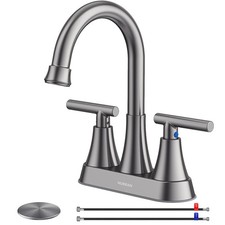 Hurran 4 Inch Centerset Bathroom Faucet, 2-Handle, Brushed Grey