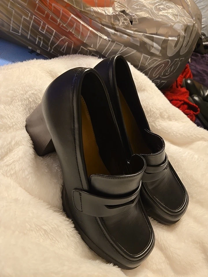 A.N.A. Mocasines de tacón grueso negros Y2K años 90 para mujer talla 9,5 Foto 2 de 4