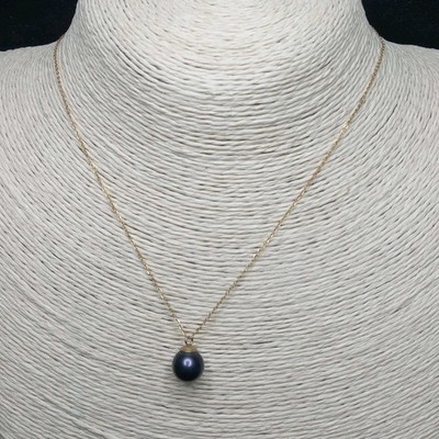 Vintage MAJORICA 14K Yellow Gold Chein Necklace & Dark Gray Pearl Pendent. 8731