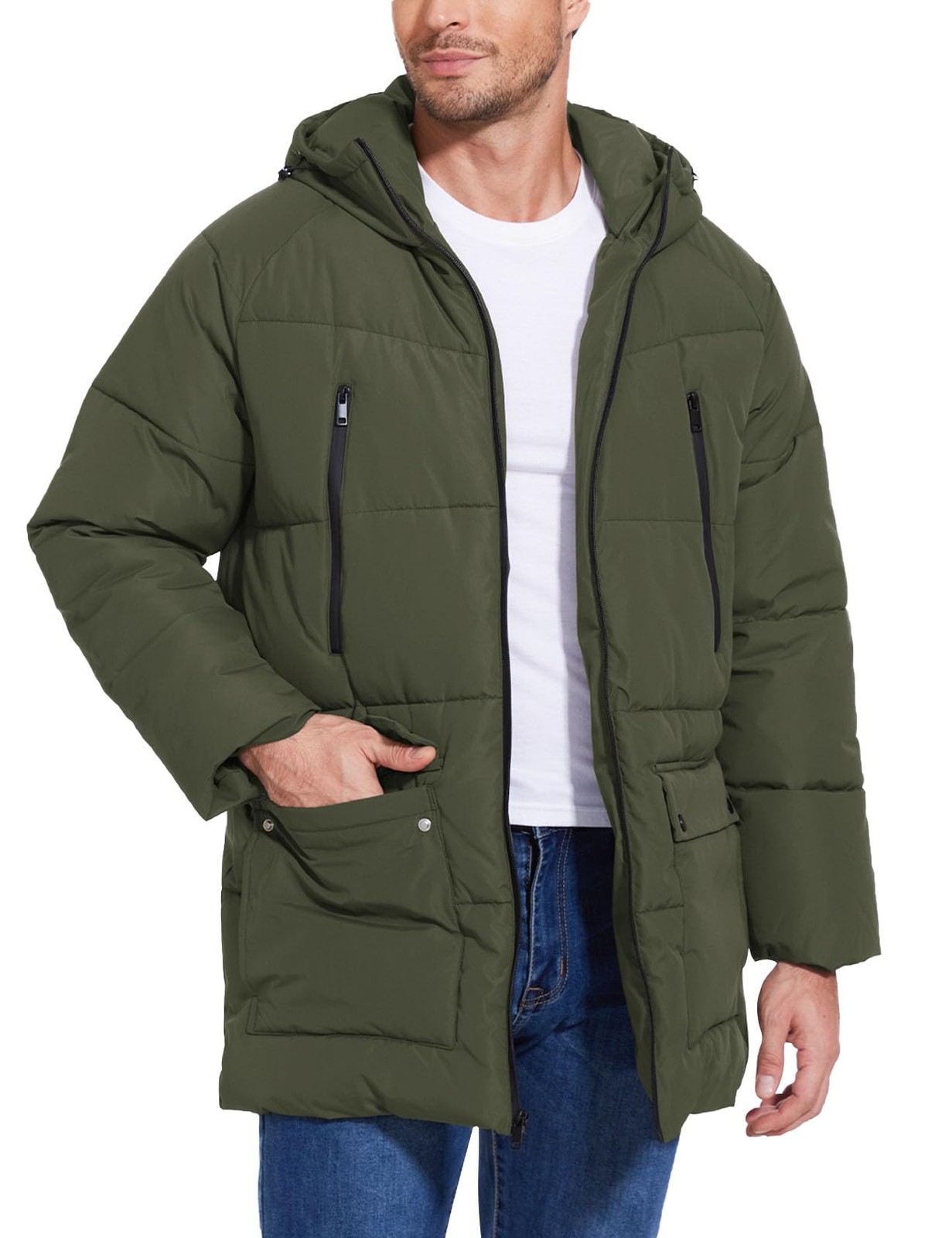 Men's Long Parka Winter Coats Hooded Puffer Jacket Heavy Warm Water-resistant...
