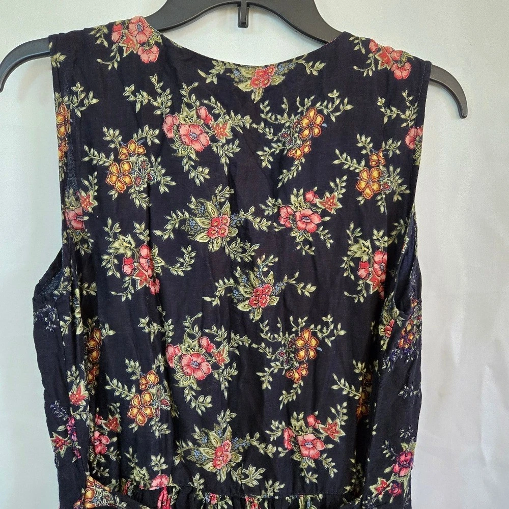 VETEMENTS L.G.S. Abito midi vintage anni 90 nero rosa floreale senza maniche ricamato grande petite