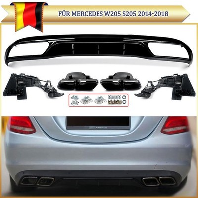 Schwarz Heckdiffusor Diffusor Für Mercedes W205 S205 Sport Line Doppelrohr 14-18