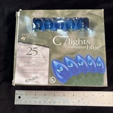 Lot 1 Box New Holiday Time C7 Lights Transparent Blue 25 Count. NOS Freeship
