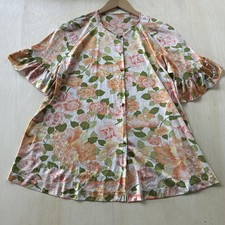 Vintage 70s Vanity Fair Robe Womens Medium Floral Satin Kaftan Ruffle Sleepwear