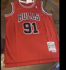 Mitchell Ness Dennis Rodman 91 Chicago Bulls NBA Jersey Red Men s Large