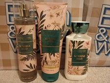 3 Piece Set NEW Bath Body Works SUNRISE WOODS Fragrance Mist Cream Lotion