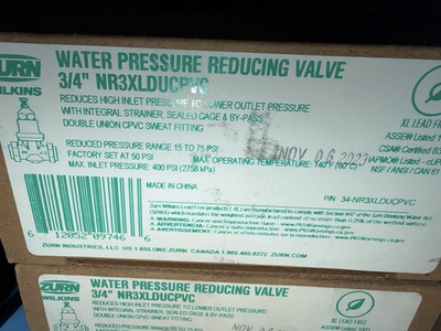 #ad Zurn Wilkins 3 4 in. NR3XLDUCPVC Pressure Reducing Valve $75.00