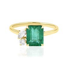 Solid 14K Yellow Gold Genuine Emerald Cut Emerald Diamond Wedding Ring For Her