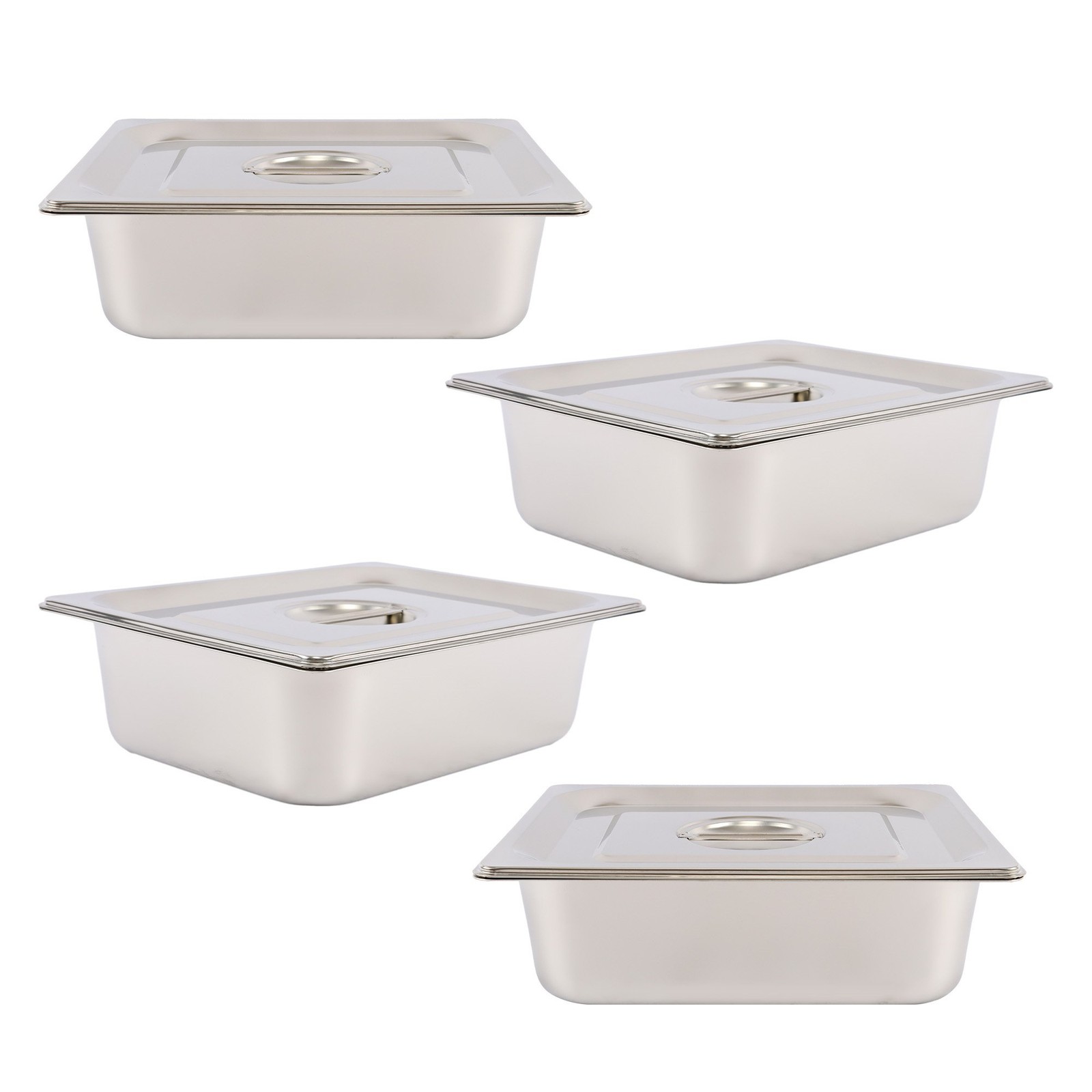 Stainless Steel 1/2 Size Steam Table Pans 4" Deep, 4-Pack w/Lids