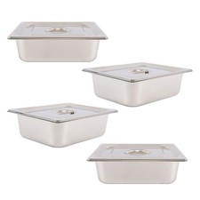 Stainless Steel 1/2 Size Steam Table Pans 4" Deep, 4-Pack w/Lids