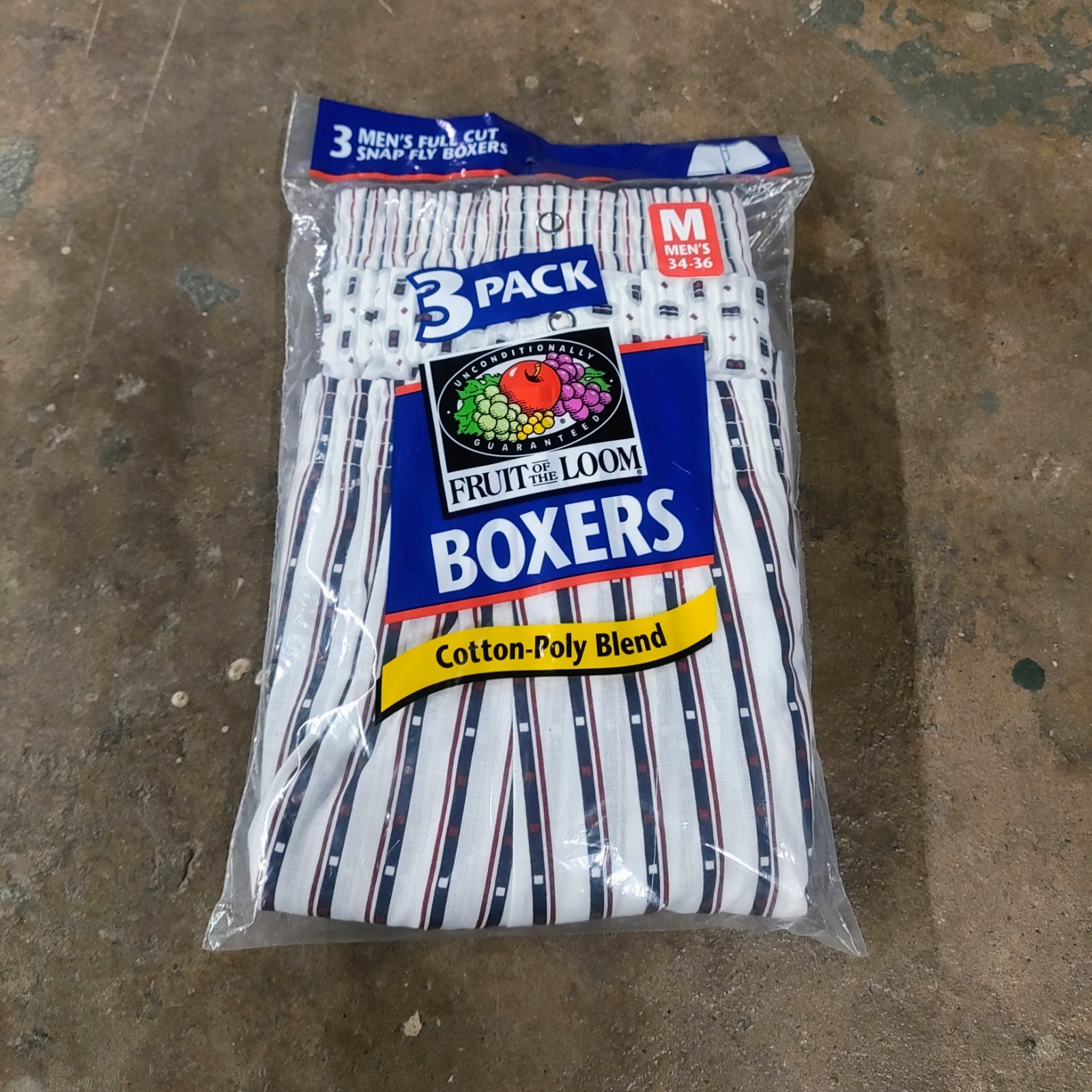 VTG Fruit Of The Loom Boxers 3 Pack M 1999 Full Cut Snap Fly Striped ...