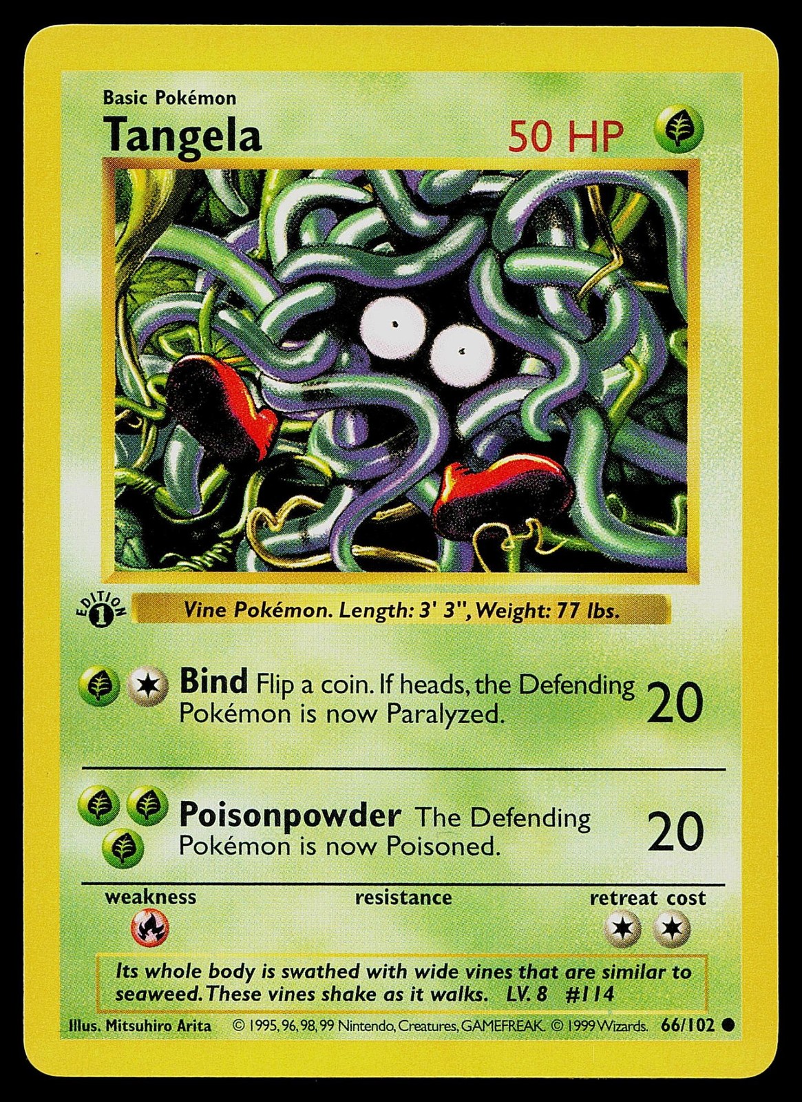 Pokemon Card - Tangela Base Set Shadowless 66/102 1st Edition Common