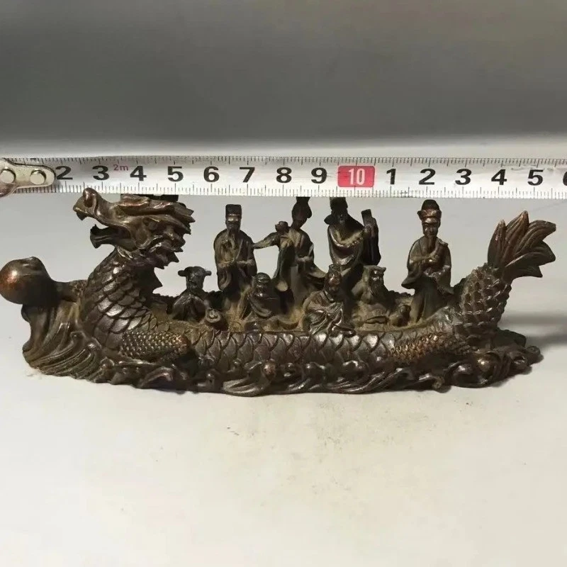 Bronce Ocho Inmortales Dragón Barco Estatua Fengshui Chino Estatuilla Conjunto Decoración Foto 2 de 4