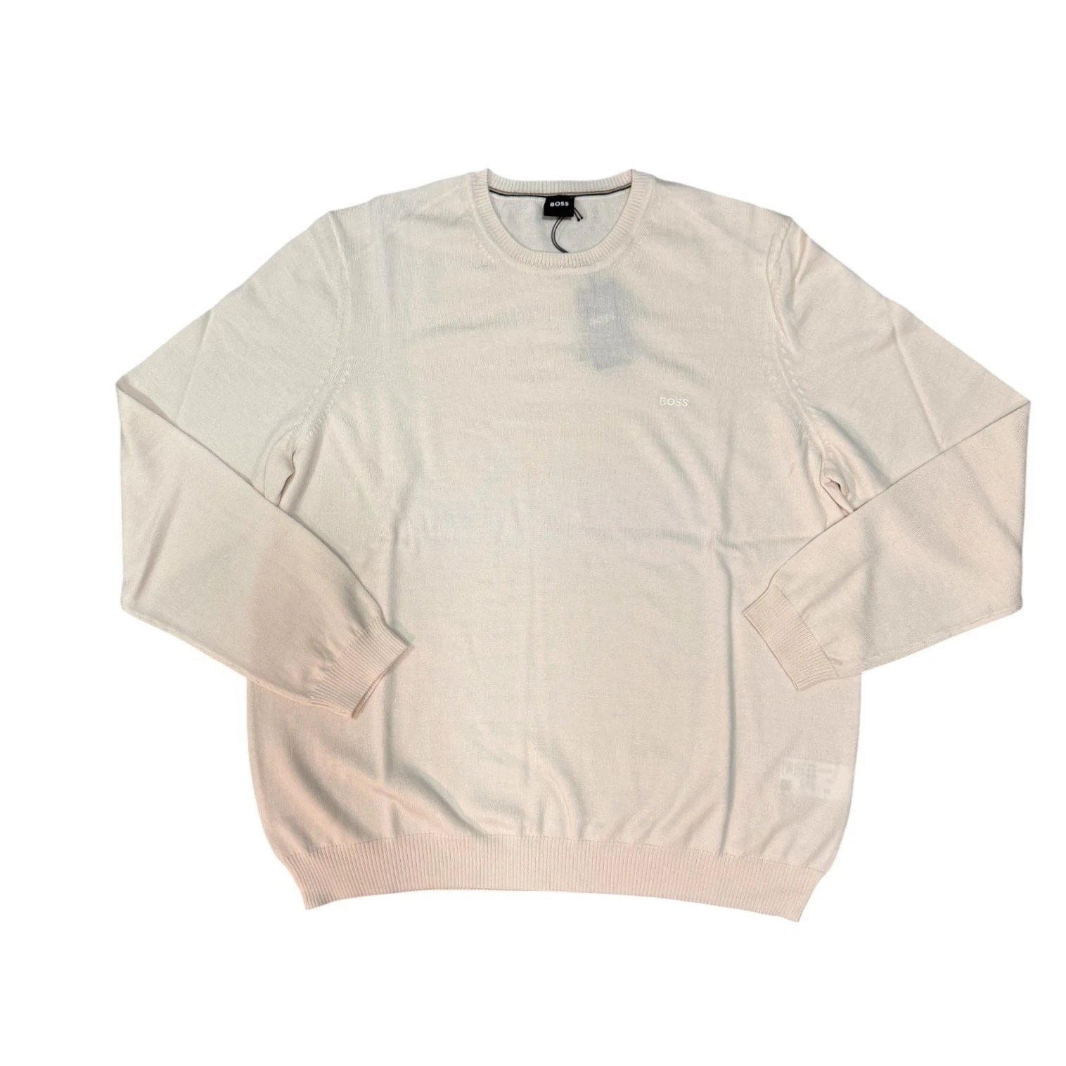 BOSS Mens Jumper Beige Round Neck Knitwear With Logo - Bagritte-E Size XL
