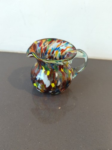 PITCHER Blue Yellow GLASS MULTI COLORS Mixed Colors Creamer Murano Italy M15 - Picture 4 of 7