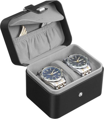 SONGMICS 2 Watch Travel Case, 2-Slot Watch Box, Pillow with Hidden