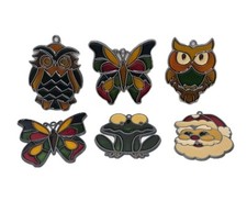 Lotof 6 Stained Faux Glass Window Sun Catchers Owl, Butterfly, Frog 3.5  x4  
