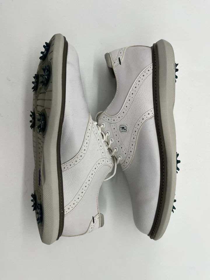 Zapatos de golf FootJoy Traditions 57903 para hombre de cuero blanco con cordones 9,5 M. Foto 3 de 4