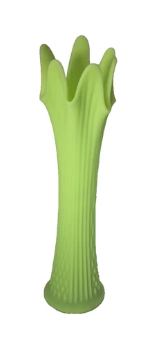 Fenton Custard Uranium Lime Green Diamond Ribbed Swung Glass Vase 15.5" Tall
