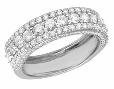 Men's 10K White Gold Genuine Diamond Three Row 3D Wedding Band Ring 2.2 CT 7MM