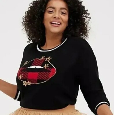 Sweatshirt Plus Size Sequin Lip Shirt Torrid Black Red Sequin