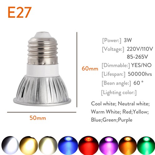 Multicolor Light Dimmable LED Spotlight Bulbs 3W MR16 GU10 GU5.3 E27 E14 12V 24V - Picture 19 of 24