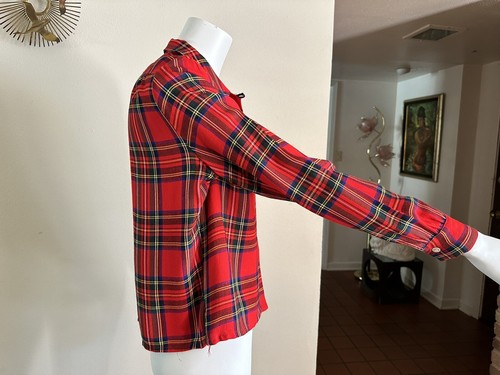 1940s Loop Collar Red Plaid Women’s Shirt Top Flap Pocket Holiday Blouse S VTG - Picture 15 of 24