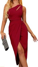 Zalalus Women's Sexy One Shoulder Bodycon Formal Cutout Slit Holiday Dress SZ M