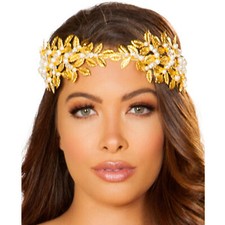 Golden Goddess Headband Leaf Laurel Crown Pearl Diamond Aphrodite Costume 4878