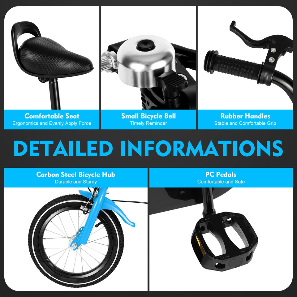 14 Inch Childrens Boys Girls Bicycle Kids Bike white W/ Safety Training