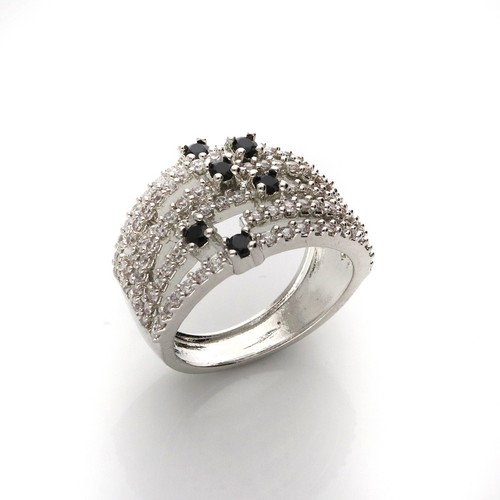 Umwerfend Cz Multiband Hochzeit Ring für Damen IN Silber Ton - 7 Reihen Design - Bild 48 von 70