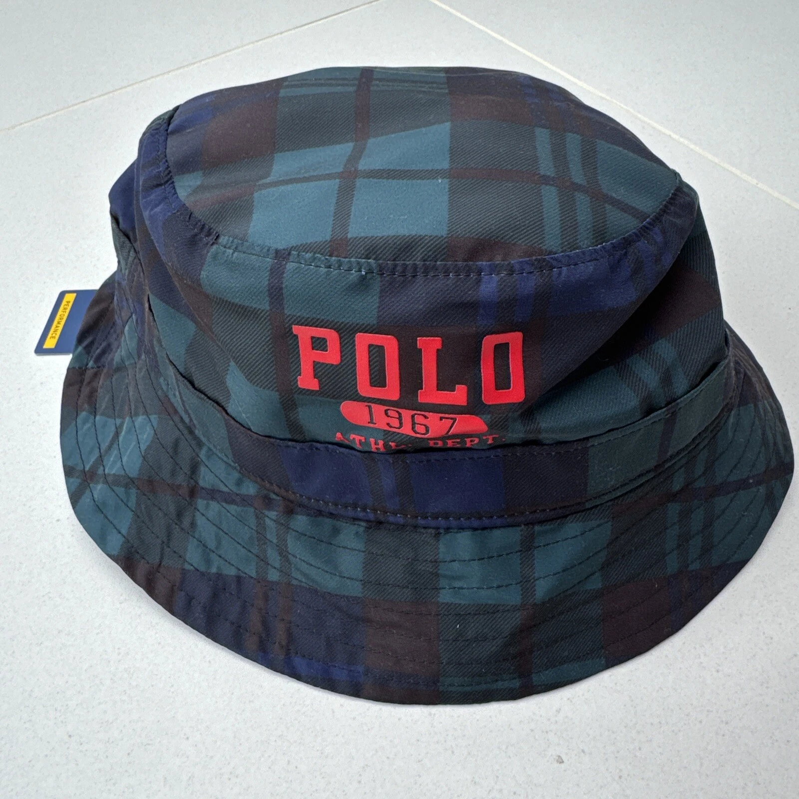 BNWT Polo Ralph Lauren Packable Plaid Green Black Navy Bucket Hat. L-XL