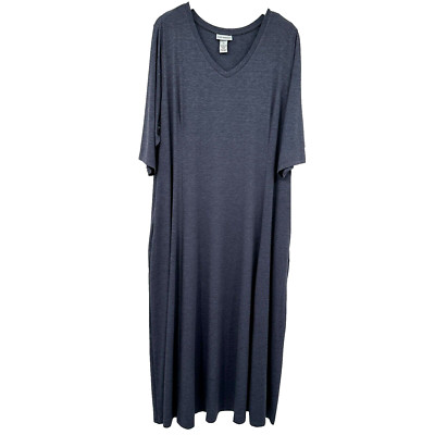 Catherines Maxi Dress Womens Plus Size 2X Stretch Knit Pockets V Neck Blue New