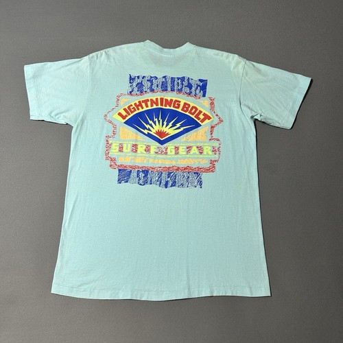 Vintage Lightning Bolt Surf Gear Shirt Men XL Blue Cotton Single Stitch Made USA - Picture 2 of 12