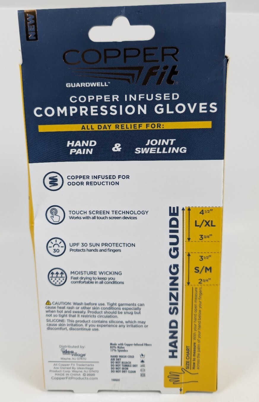 Copper Fit Guardwell Copper Infused Compression Gloves L / XL 1 Pair Black NEW eBay