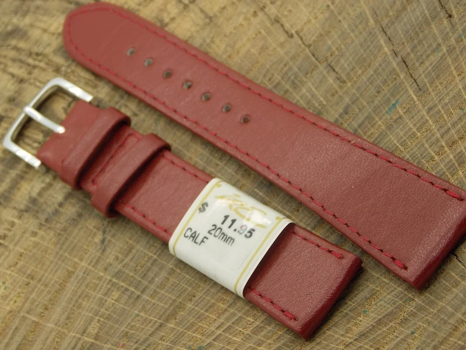 ZRC Vintage NOS Unused Burgundy Calf Watch Band w Silver Tone Buckle 20mm Mens - Image 3 of 4